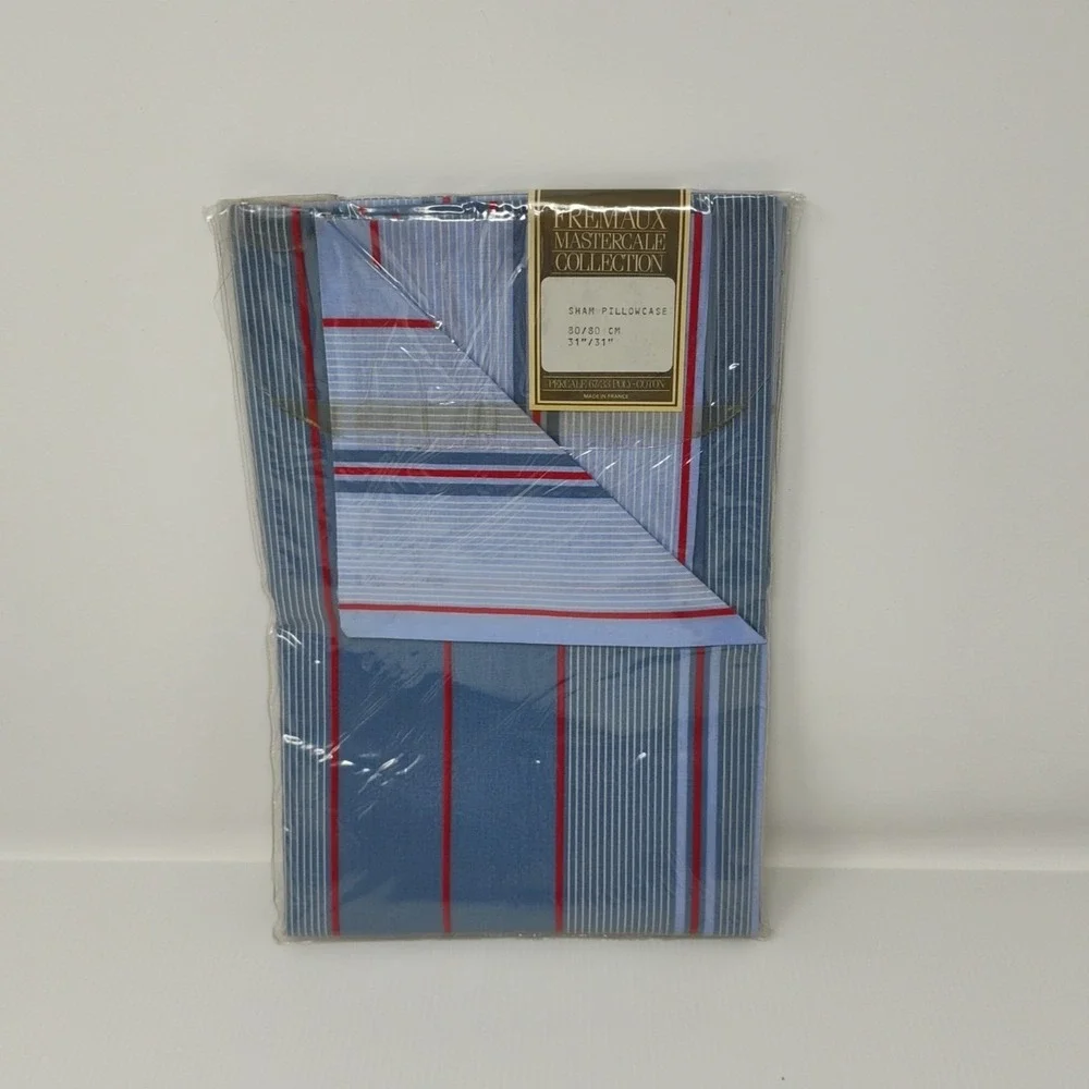 Vintage Fremaux‎ Percale Sham Pillowcase Blue Red Striped 31